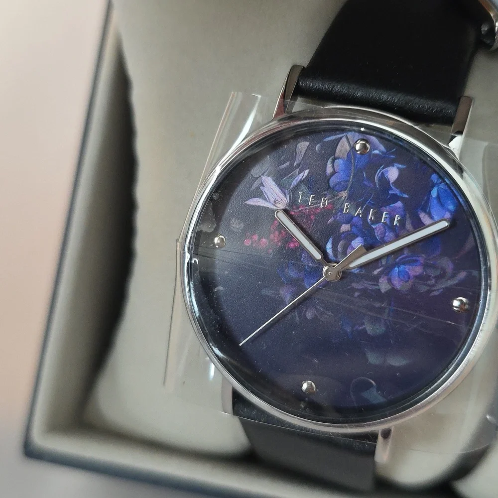 Ted Baker Women's Watch Purple Dial Floral with 2 Leather Straps NWT
